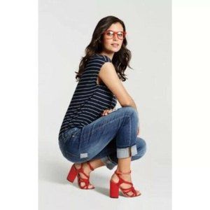 CAbi Navy and White Striped Short Sleeve Tee